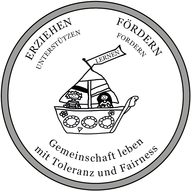 Ein rundes Logo der Schule. Thema Erziehen, Fördern, Gemeinschaft